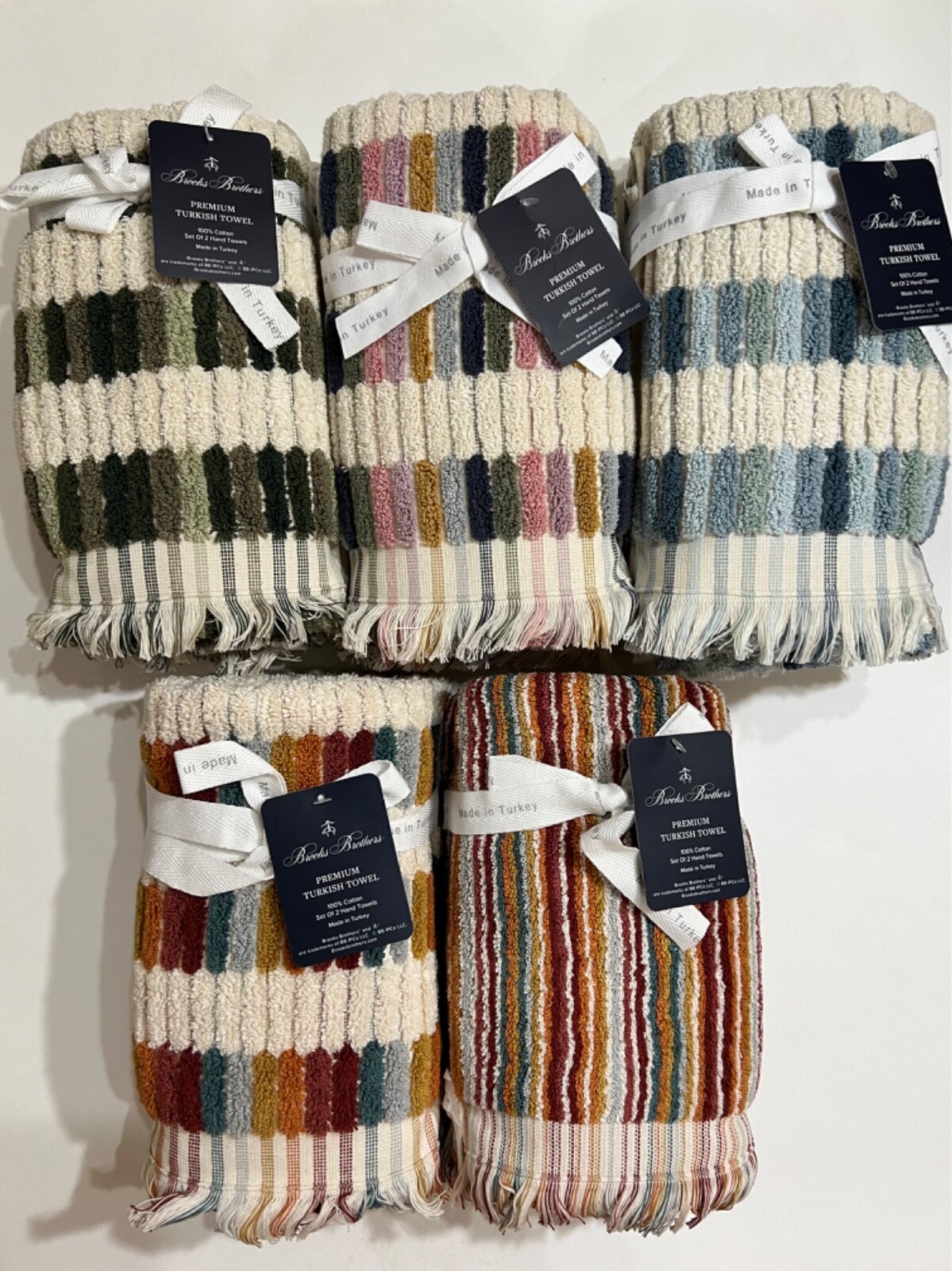 Brooks Brothers 2 Hand Premium Turkish Towels TILES / STRIPES 100% Cotton NWT gallery