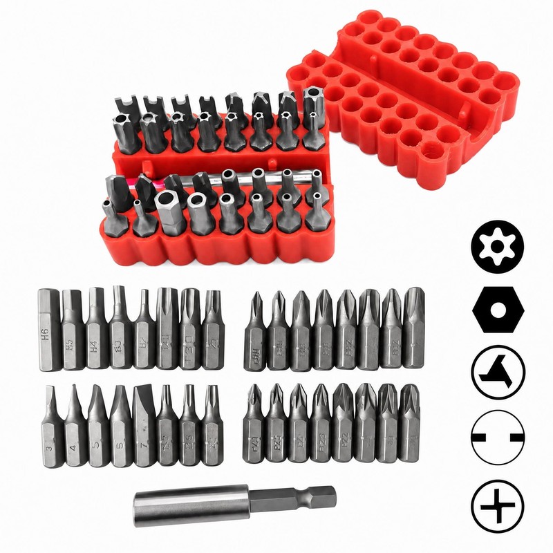 33 PCS Tamper Security Torx Bit Set Hex Head Drill Extension Screwdriver Bits US gallery