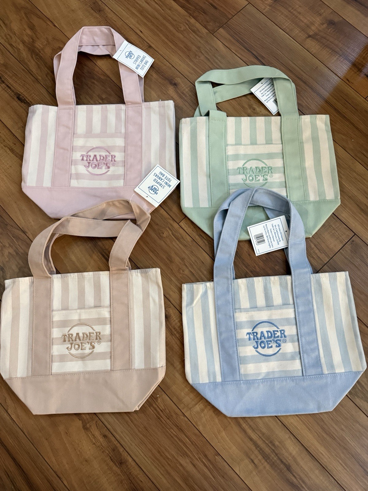 Trader Joe’s Mini Pastel Stripe Canvas Tote Bag Limited Edition Set Of 4 gallery