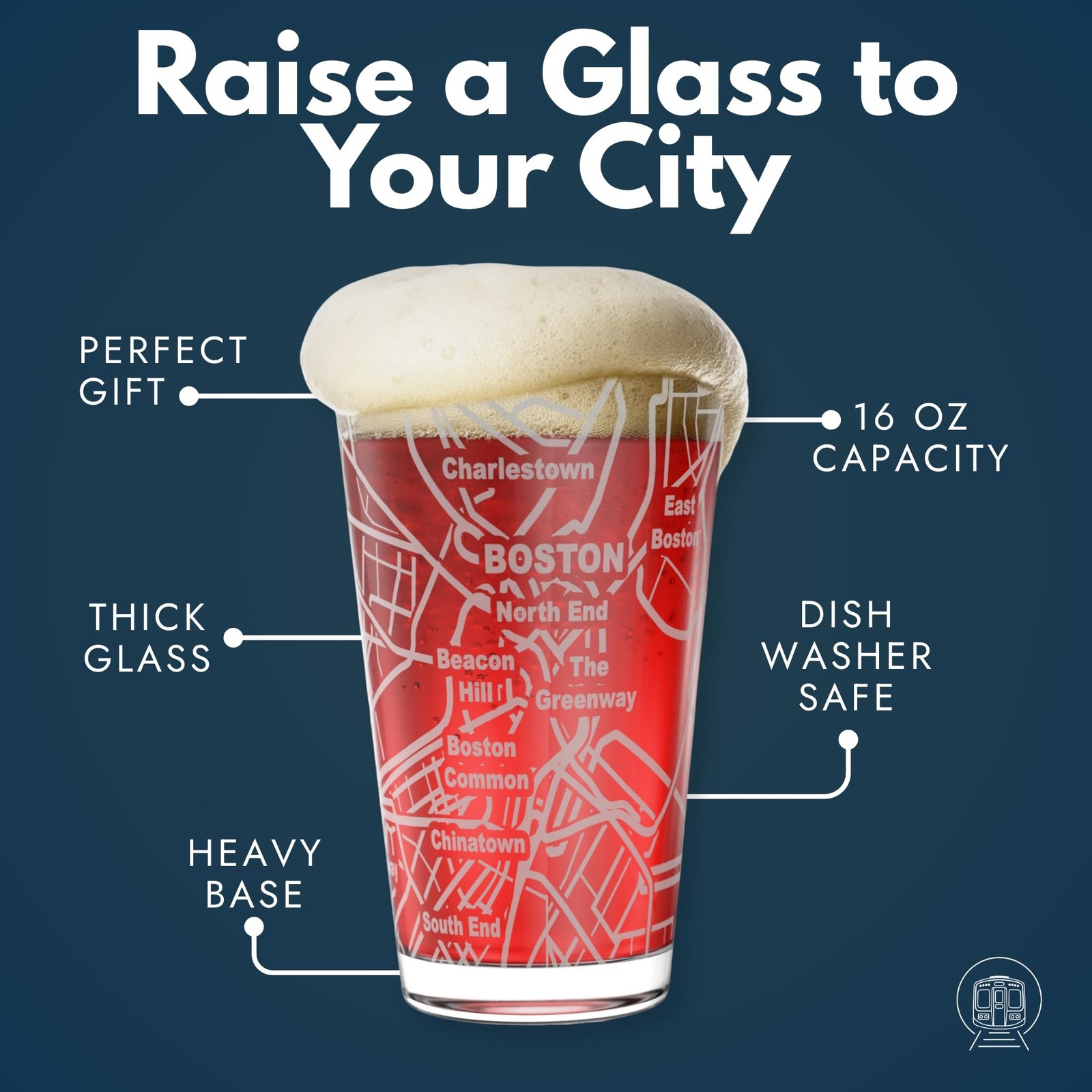 Greenline Goods – Boston, MA Map Pint Beer Glasses (Set of 2), 16 oz ̵ gallery