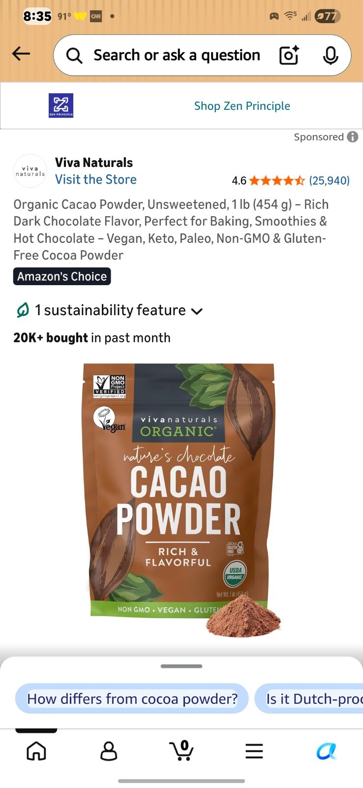 Organic Cacao Powder Raw USDA Certified Non-GMO Vegan 8oz Price Raising gallery