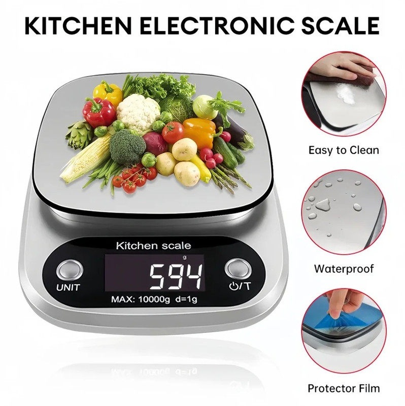 10kg/1g Digital Kitchen Scale Stainless Steel LCD Food Coffee Baking Tool gallery