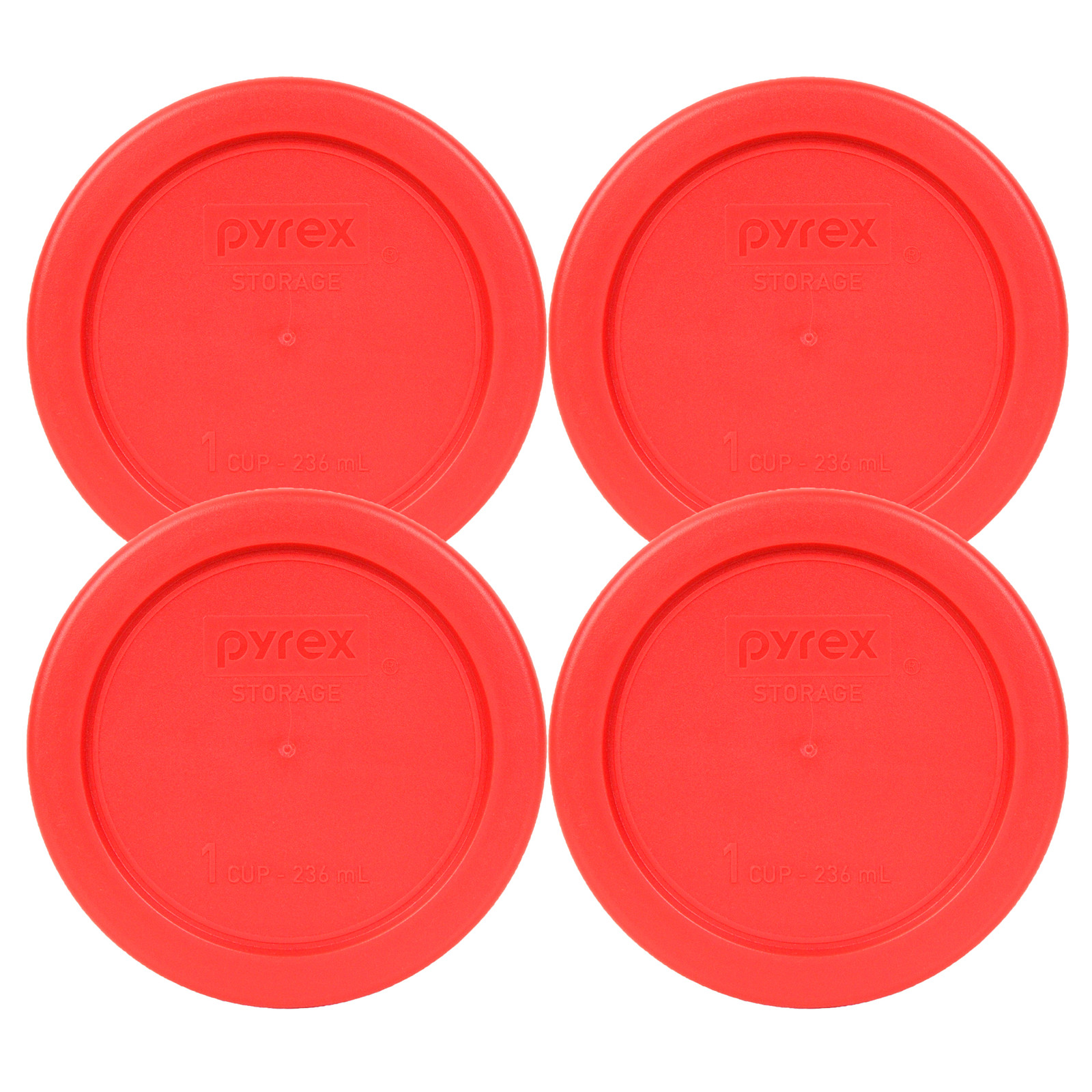 Pyrex 7202-PC 1 Cup Red Plastic Storage Lid Cover 4PK for Round Glass Bowl gallery