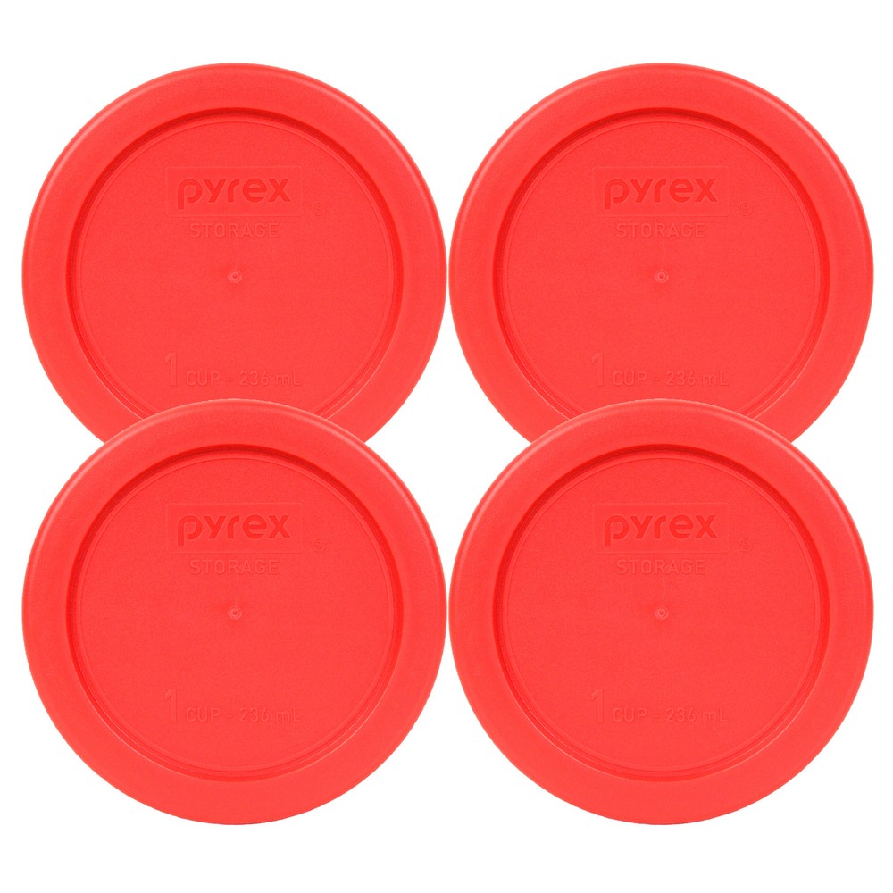 Pyrex 7202-PC 1 Cup Red Plastic Storage Lid Cover 4PK for Round Glass Bowl