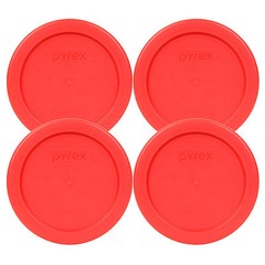 Pyrex 7202-PC 1 Cup Red Plastic Storage Lid Cover 4PK for Round Glass Bowl
