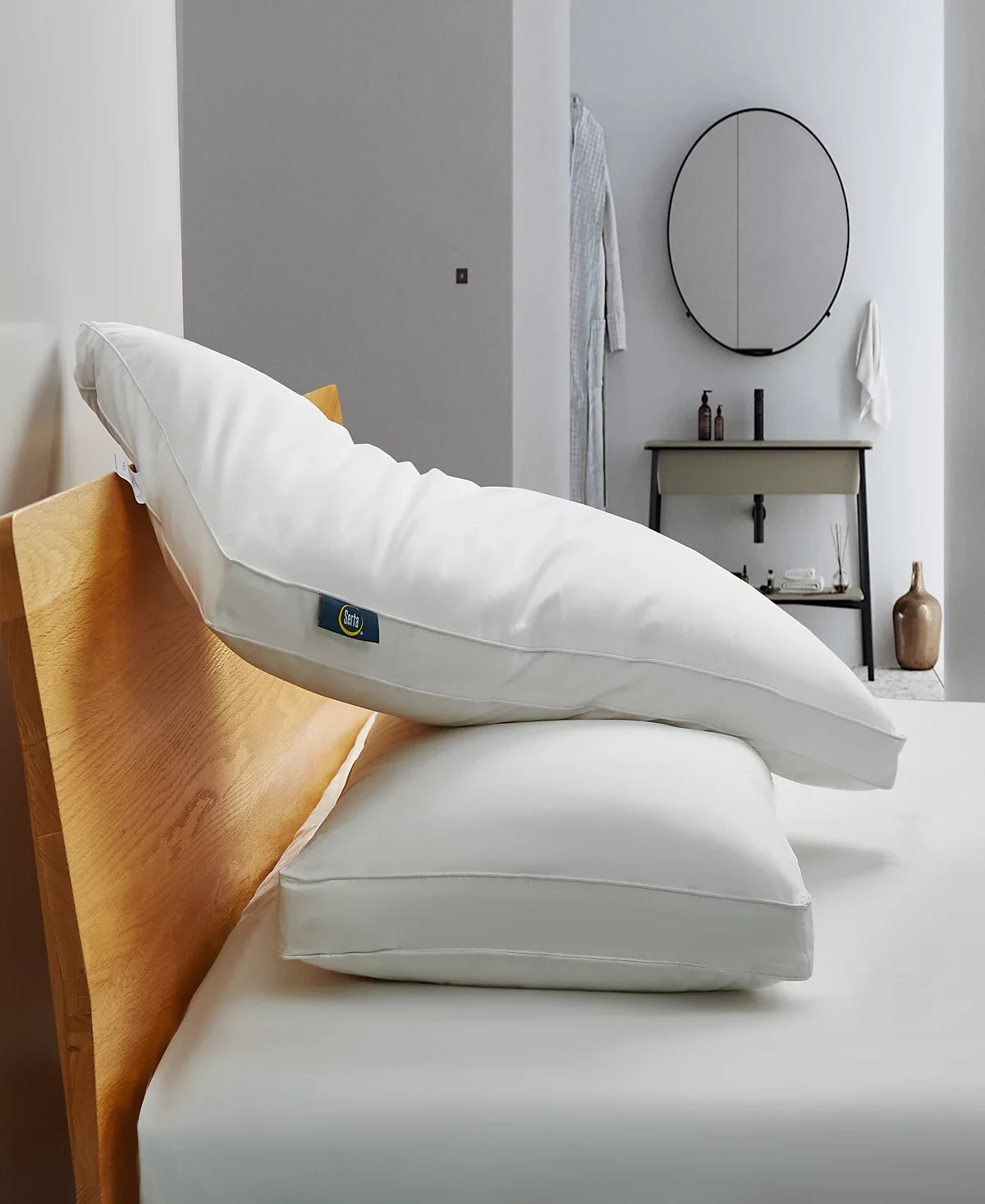 Serta White Goose Feather & Down Fiber Side Sleeper 2-Pack Pillow, King gallery