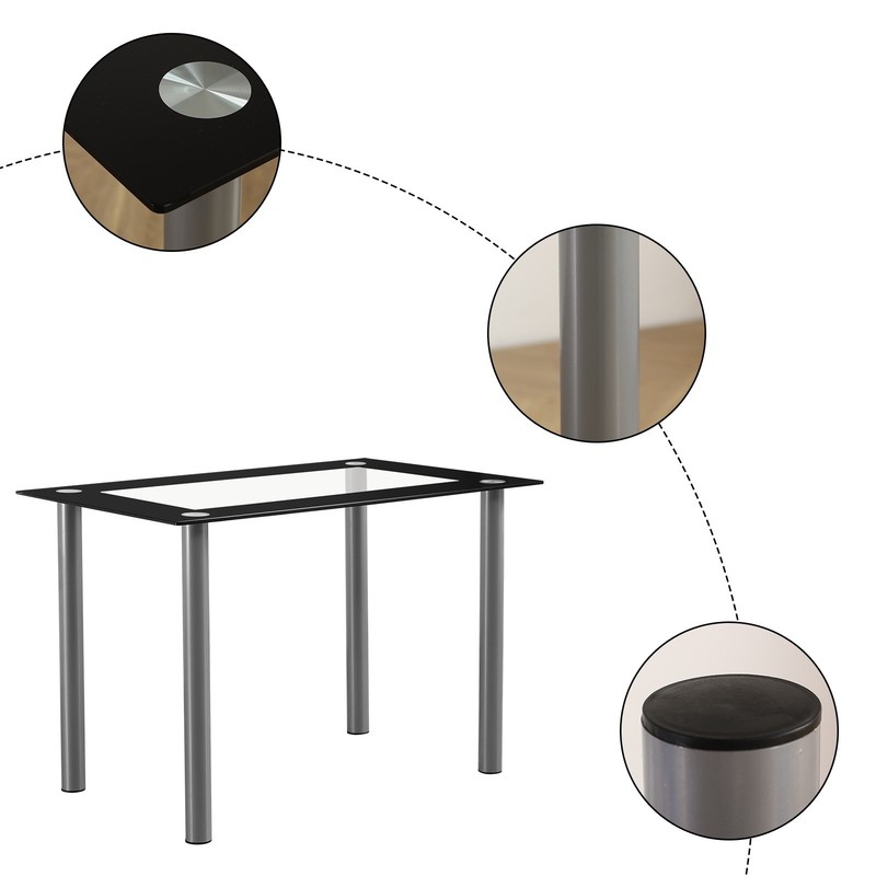 5pcs Dining Set - Tempered Glass Table ,4 Black PU Leather Chairs & Steel Legs gallery