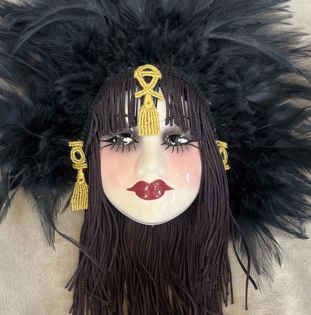 Vintage ART DECO Unique Creations Feather Show Girl Face Mask Wall Hanging Decor gallery