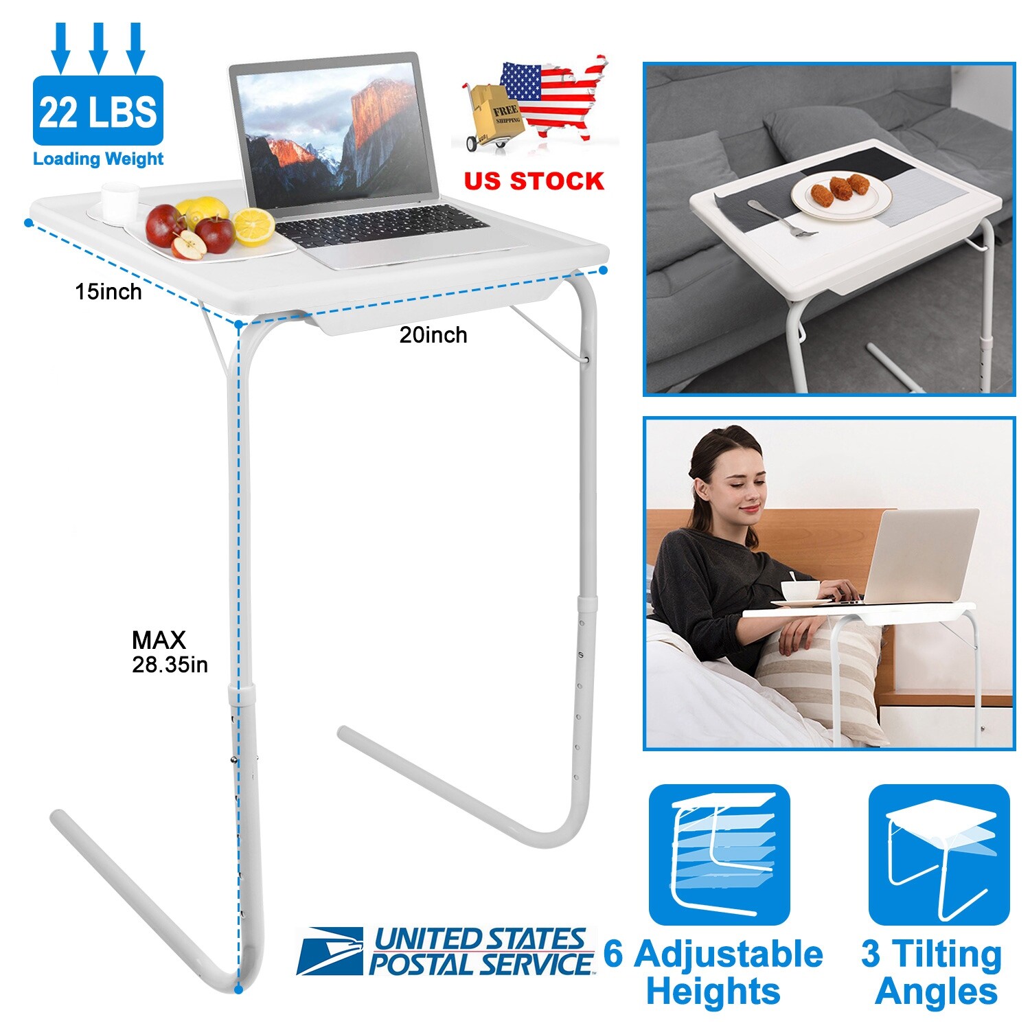 Adjustable Portable Folding Table Desk Smart TV Tray Laptop PC Dinner Bed Mate gallery