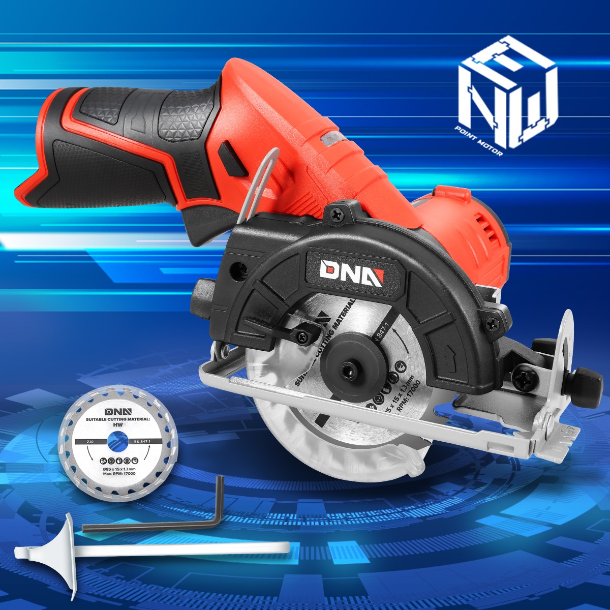 DNA Motoring TOOLS-00174 12V Compact Cordless Circular Saw w/Blade+Hex Key Red gallery