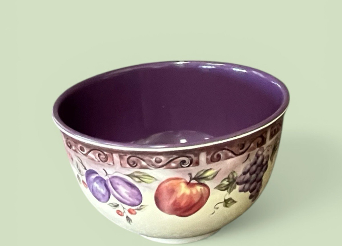 JC Penny Home Collection Multi Fruit Purple Melamine Large Salad Serving Bowl gallery