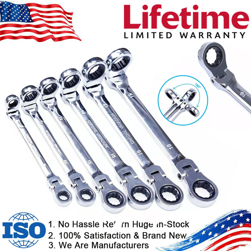 Flex-Head Double Box End Ratcheting Wrenches Extra Universal Spanner Repair Tool gallery