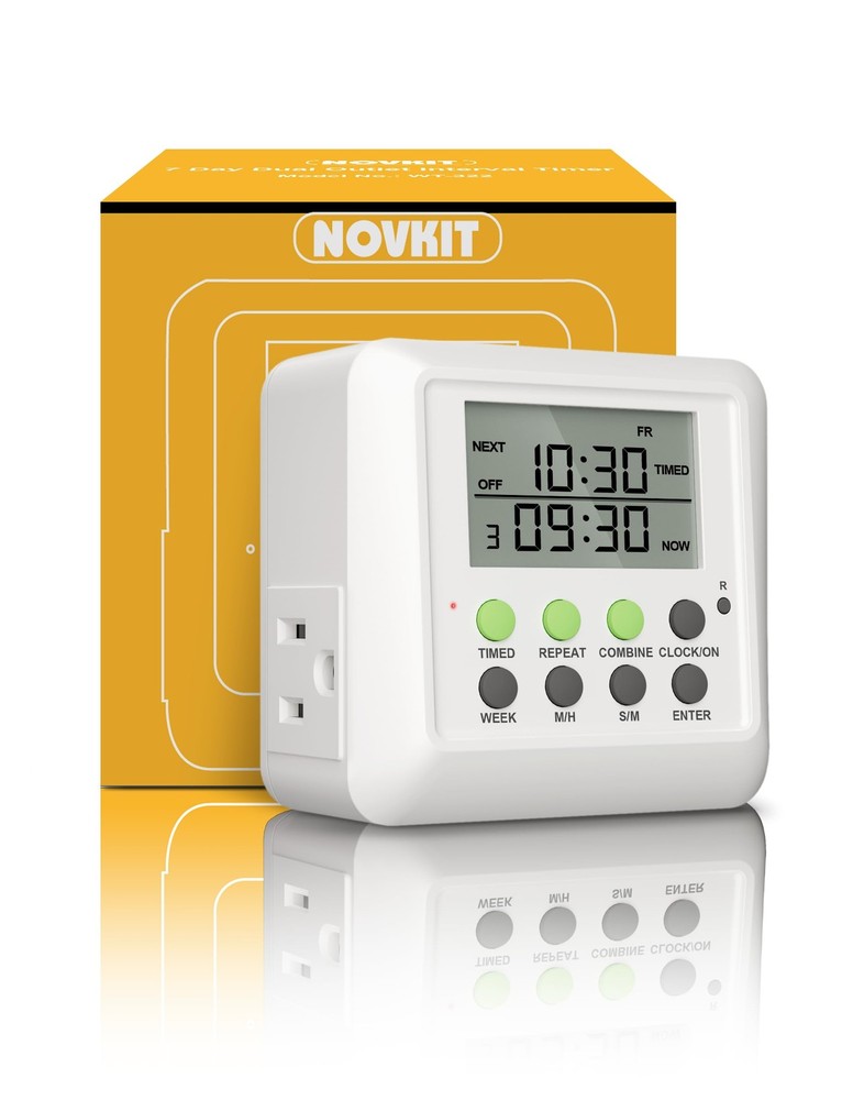 3-in-1 Dual Outlet Timer Plug Interval Cycle Indoor 7 Day 24 Hour 15A 1875W
