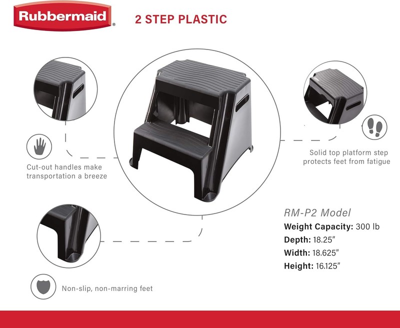 2 Molded plastic step stool,lightweight, abrasion-resistant,non-slip feet, black gallery