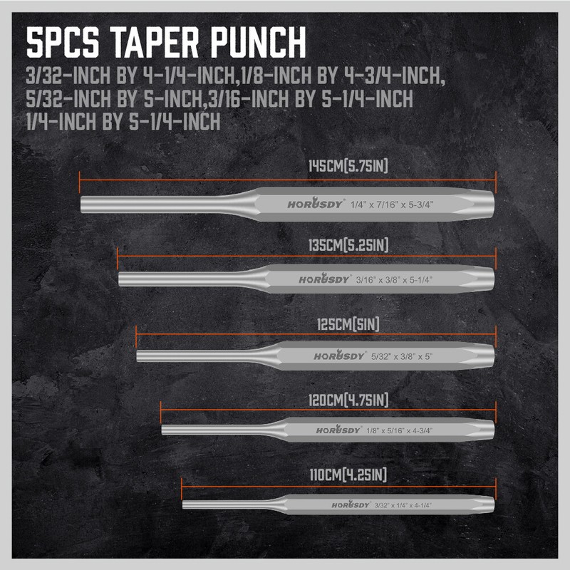 HORUSDY 16PC Punch & Chisel Set Taper Punch Cold Chisels Pin Punch Center Punch gallery