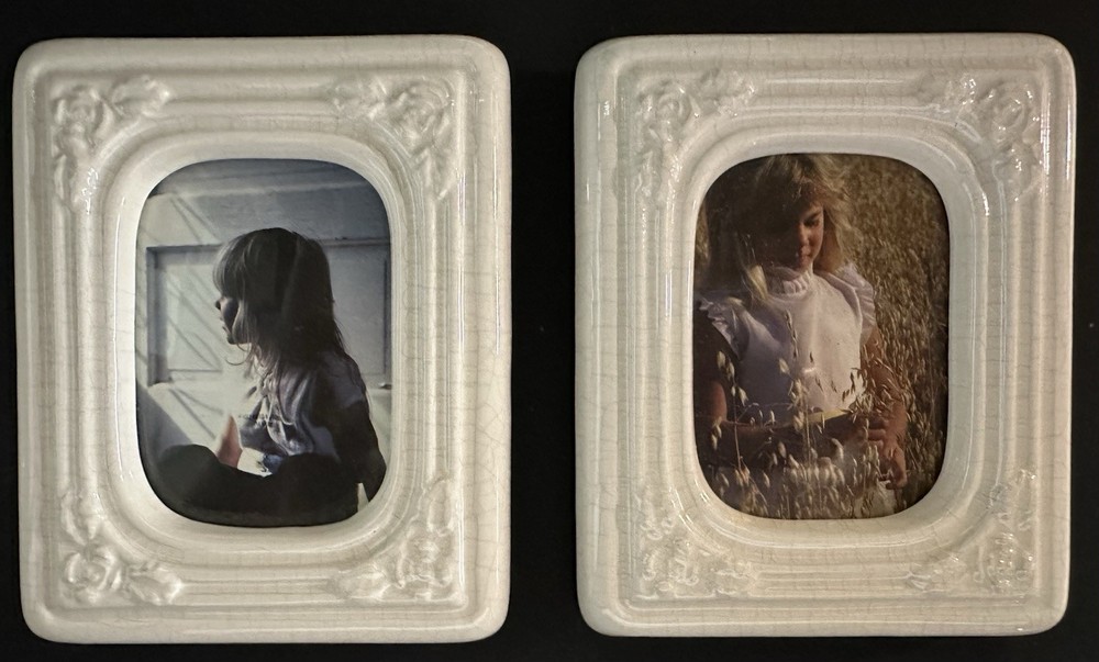 Vintage White Ceramic Frames Pair 2x3 photo desktop portrait or landscape NEW