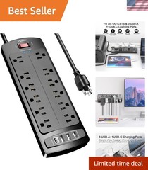 Advanced 12 Outlet Surge Protector with 4 Smart USB Ports – 2700 Joules Safety