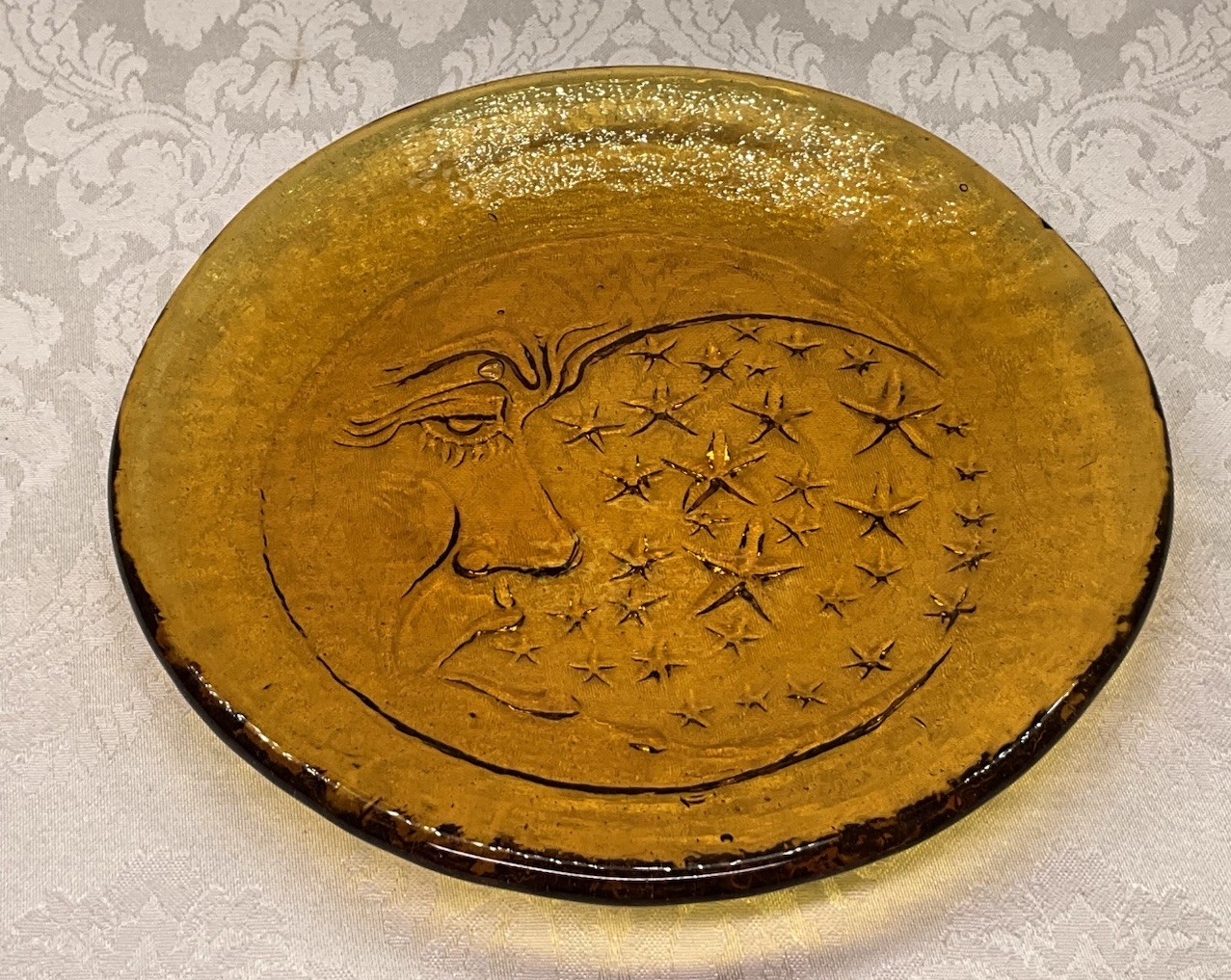 Glass Amber Sun Catcher Round Plate Crescent Face Moon &Stars Celestial Blenko? gallery