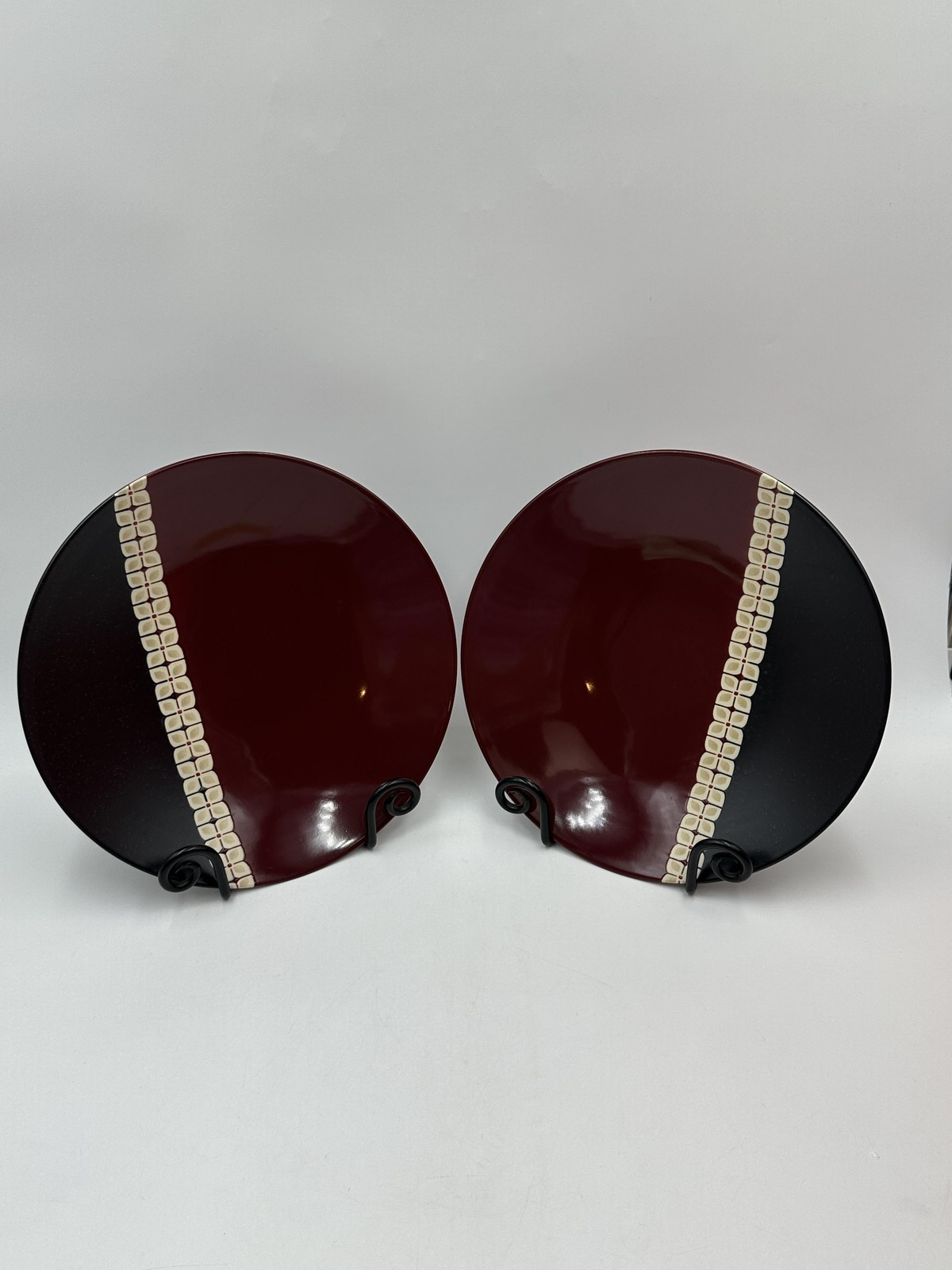 Pfaltzgraff Eastside Dinner Plates Maroon Black Stripe 11 Inch Dia Set Of 2 gallery