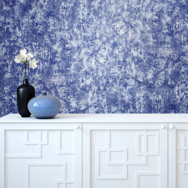 Wallpaper blue silver Metallic plain plaster Concrete textured wallcoverings gallery
