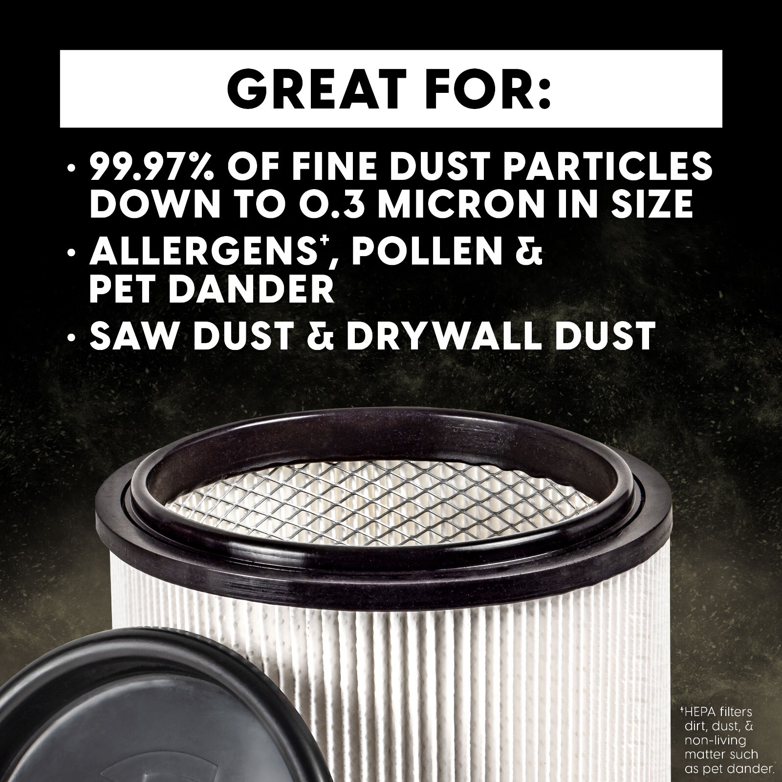 High-Efficiency HEPA Cartridge Filter for Wet/Dry Vacuum, Traps Fine Dust gallery