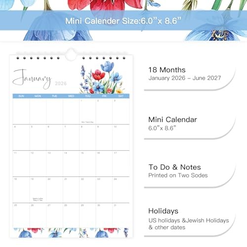 Mini Calendar 2026-2027,18 Months Calendar from January 2026 to June gallery