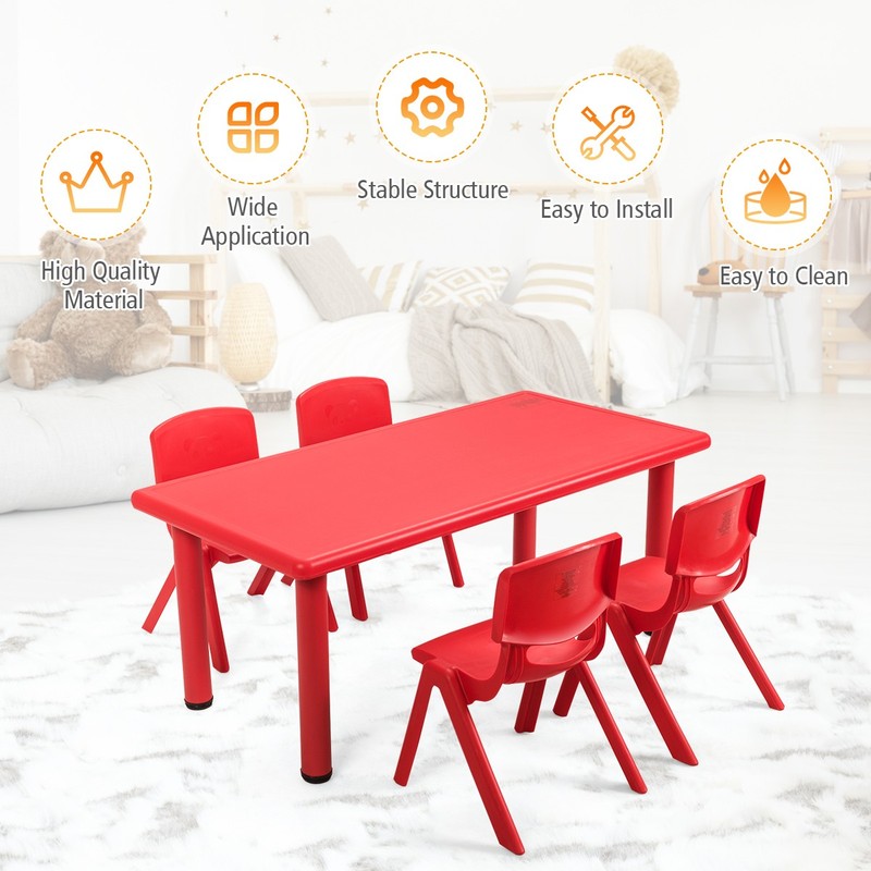 Costway Kids Plastic Rectangular Learn Play Table Playroom Kindergarten Home Red gallery
