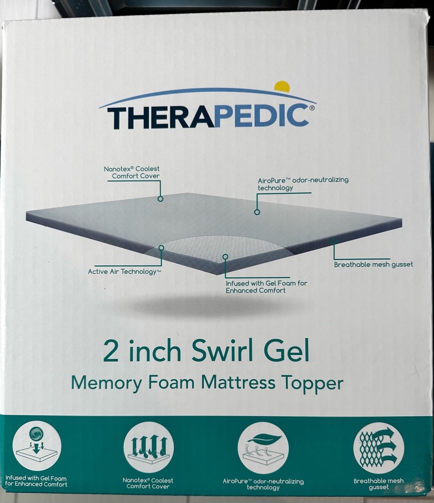 Therapedic - 2 Inch Swirl Gel Memory Foam Mattress Topper TWIN 75 L x 39 W. gallery