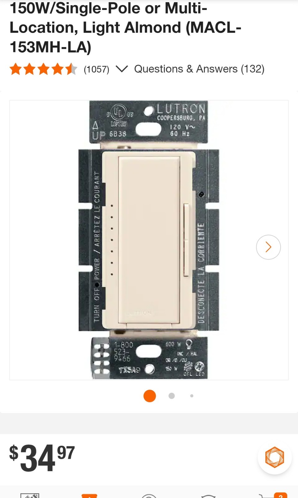 Lutron Maestro Multi-Location LED Toggle Light Dimmer, LigthAlmond MACL-153MH-LA gallery