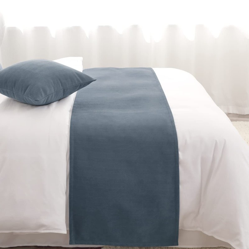 Blue Single Layer Chenille Bed Runner Modern Style Bedroom Hotel Scarf Decor gallery