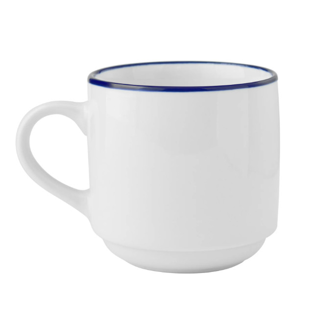 11oz Blue Rim White Stoneware Mugs, Set of 4 gallery