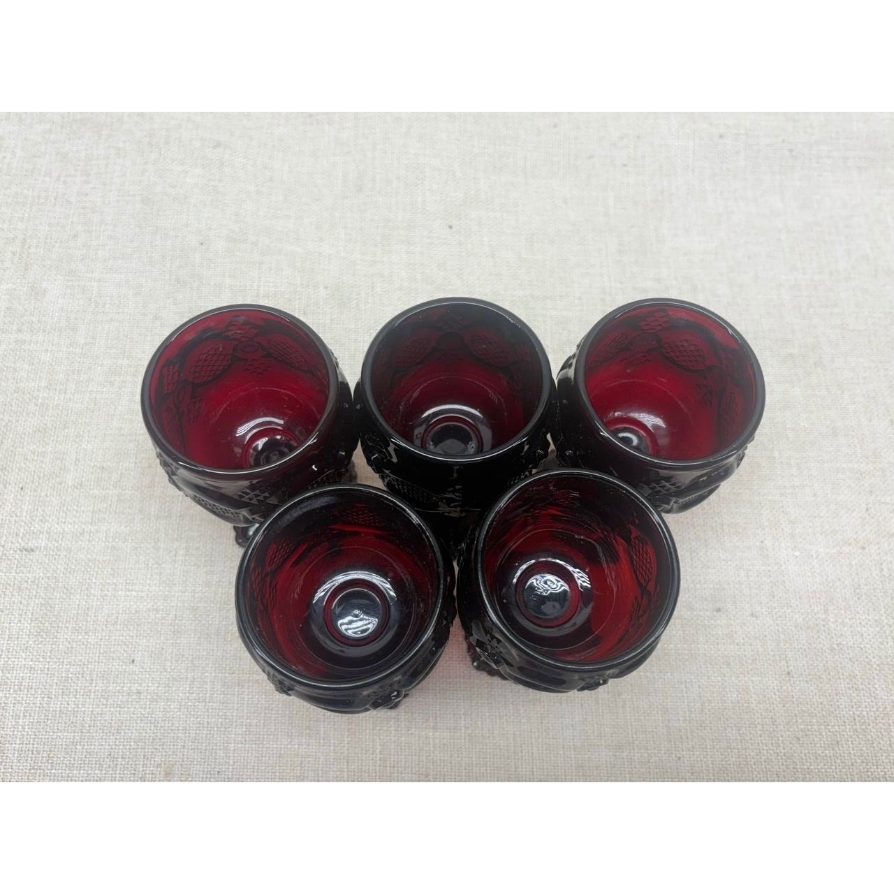 Avon 1876 Cape Cod Ruby Red Glass Cordial Goblets Set of 5 Vintage Wine Glasses gallery