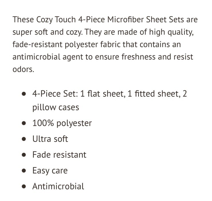 Cozy Touch 4 Pc. Microfiber Sheet Set Antimicrobial Queen Color: White NWT gallery