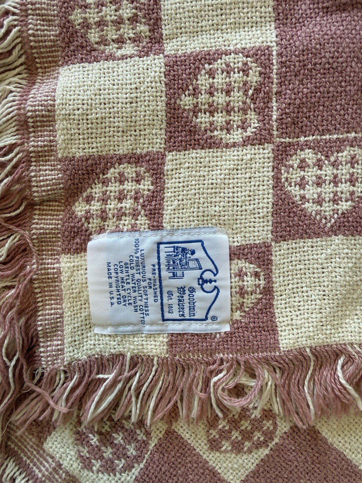 Vintage "All Things Grow With Love" Tapestry Throw Blanket-Goodwin Weavers Pink gallery