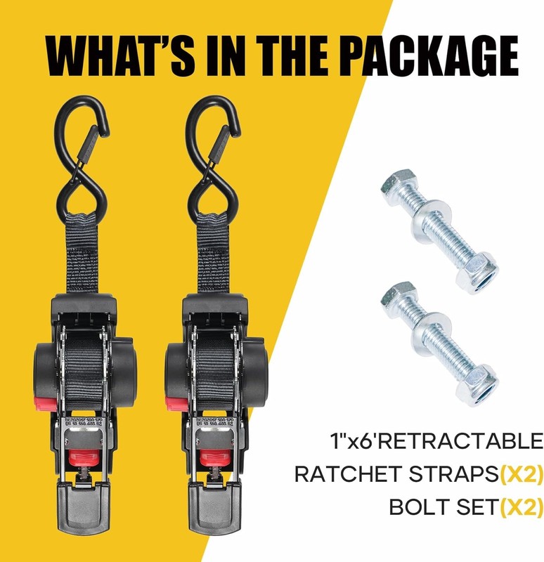 Retractable Ratchet Straps 1 Inch X 6Ft Bolt-On Tie down Straps to Trailer - 141 gallery