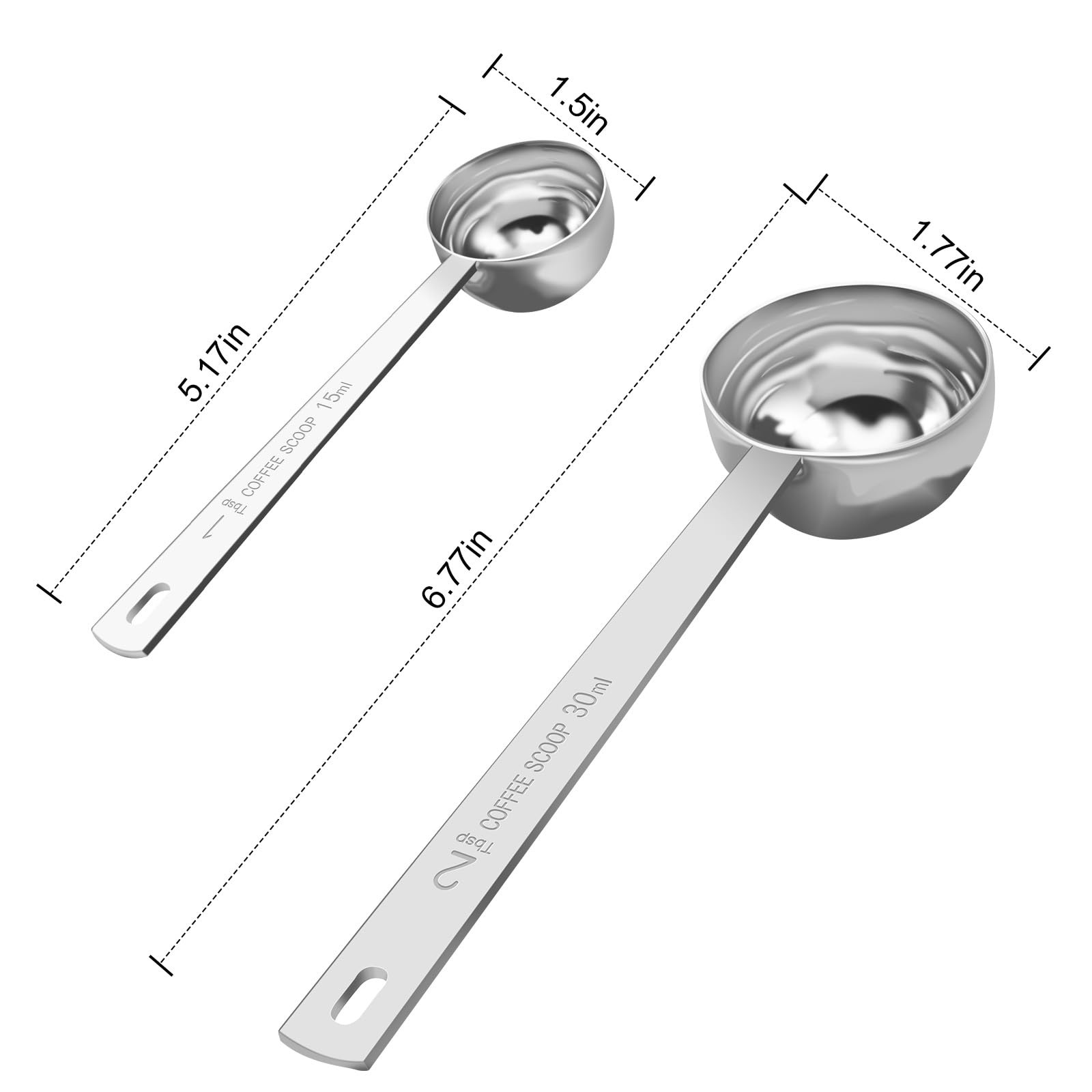 Coffee Scoop Set, Tablespoon Scoop 2 Pc Set (1 Tbsp & 2 Tbsp), Stainless Stee... gallery