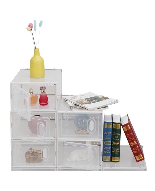 Stackable (12 Pack) White Shoe Storage Organizer Boxes with Magnetic Doors gallery