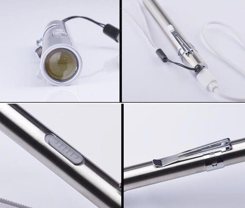5" LED USB RECHARGEABLE MINI FLASHLIGHT Stainless Steel Pen Light 1000 Lumens gallery