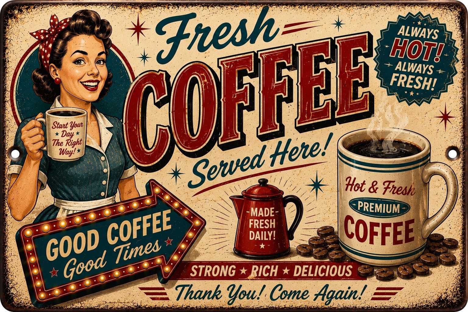 Retro Coffee Tin Sign Fresh Coffee Served Here Diner Kitchen Cafe Wall Decor gallery