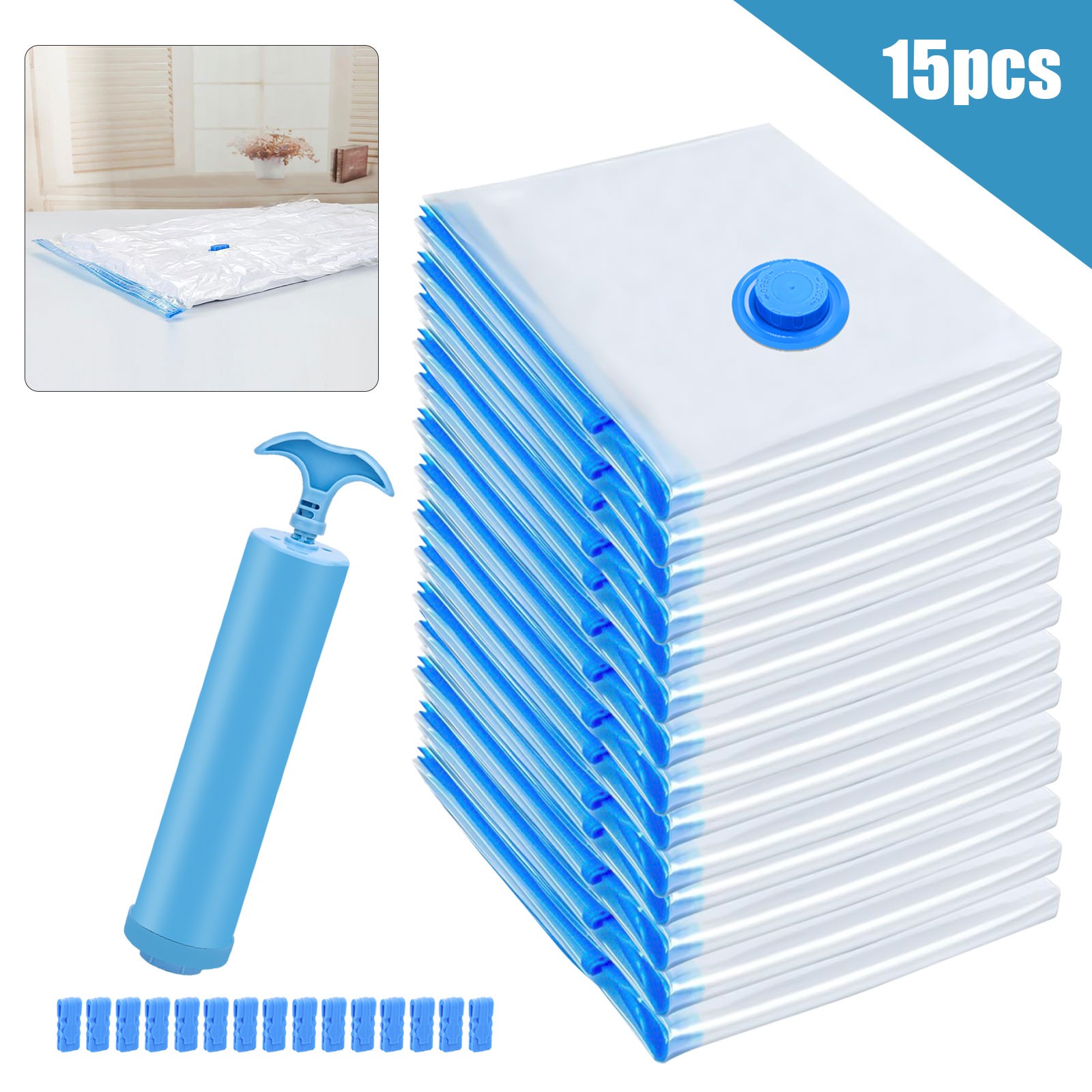 15x Small Vacuum Storage Bag w/ Hand Pump Space Saving Organizer for Home Travel gallery