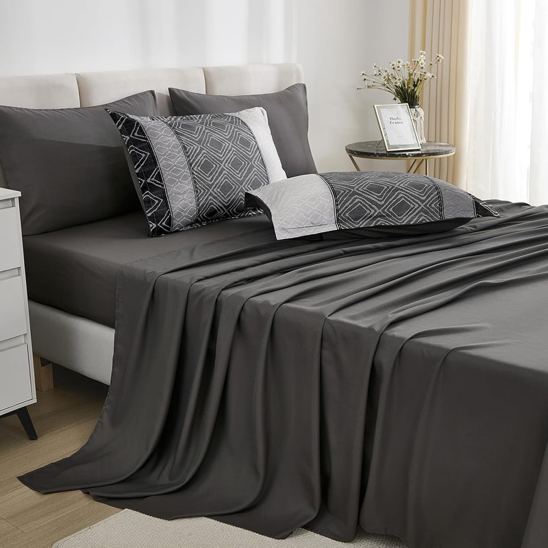 Black & Gray King Comforter Set – 7-Piece Boho Striped Bed-in-a-Bag, Warm Patchw gallery