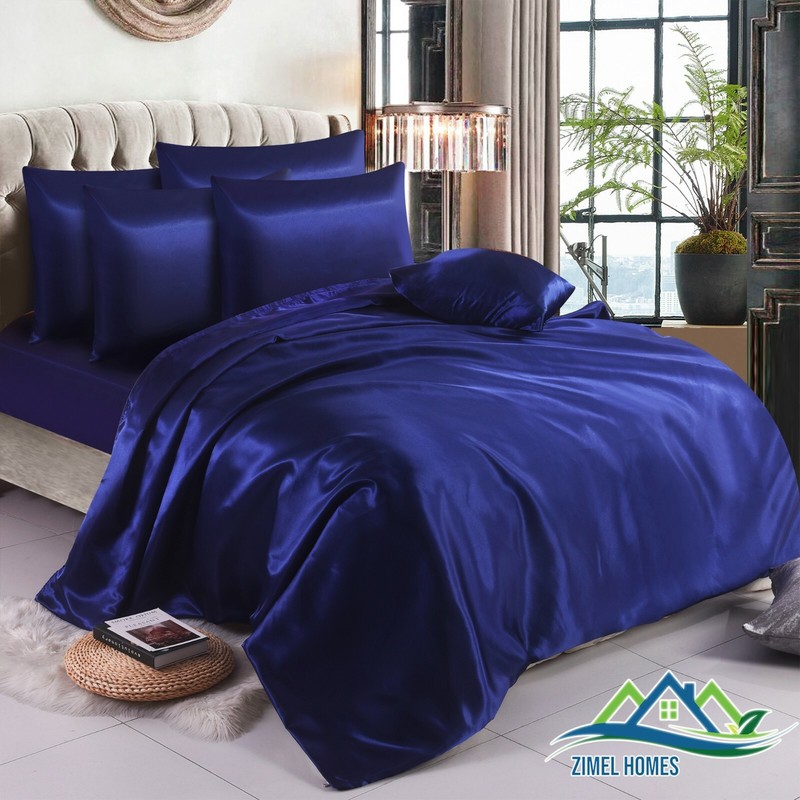 6PCS SATIN SILK ✔ COMPLETE BEDDING SET ✔ DUVET COVER FITTED SHEET 4 PILLOW CASES gallery