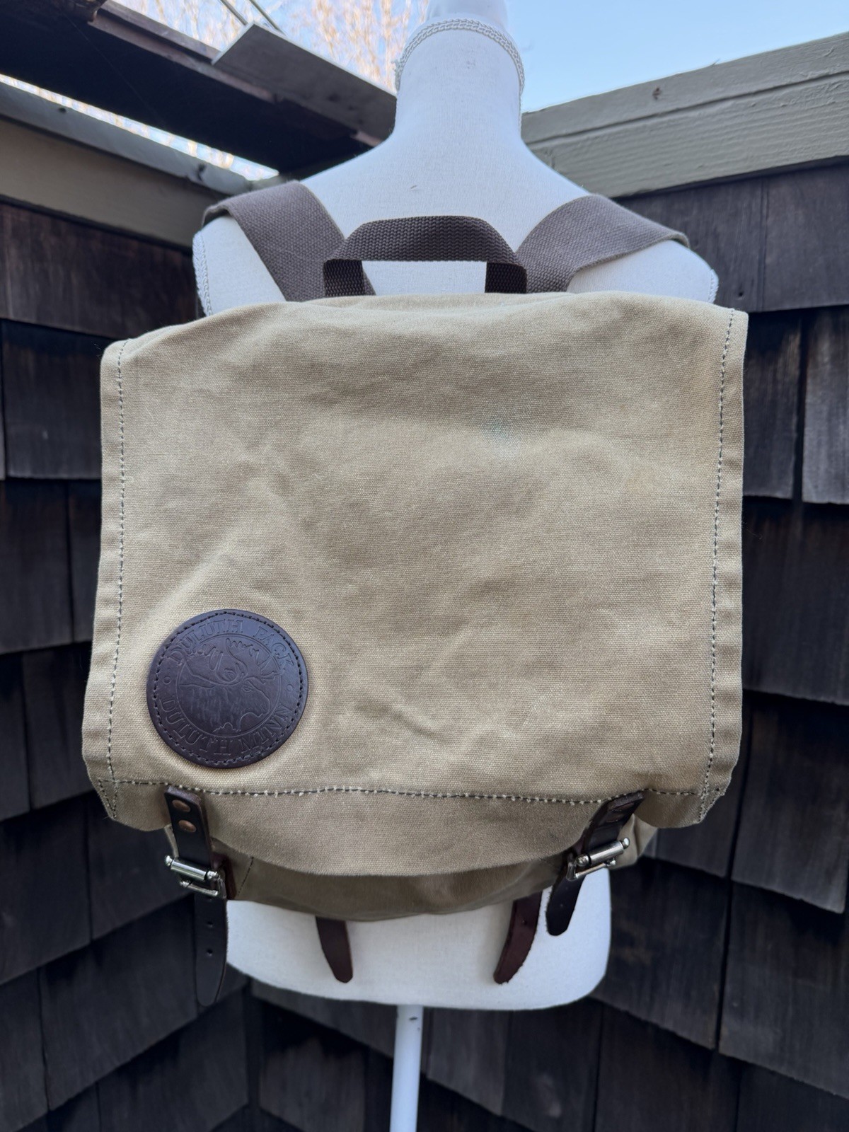 Rustic Duluth Pack Sack Backpack Canvas With Leather Straps 13”