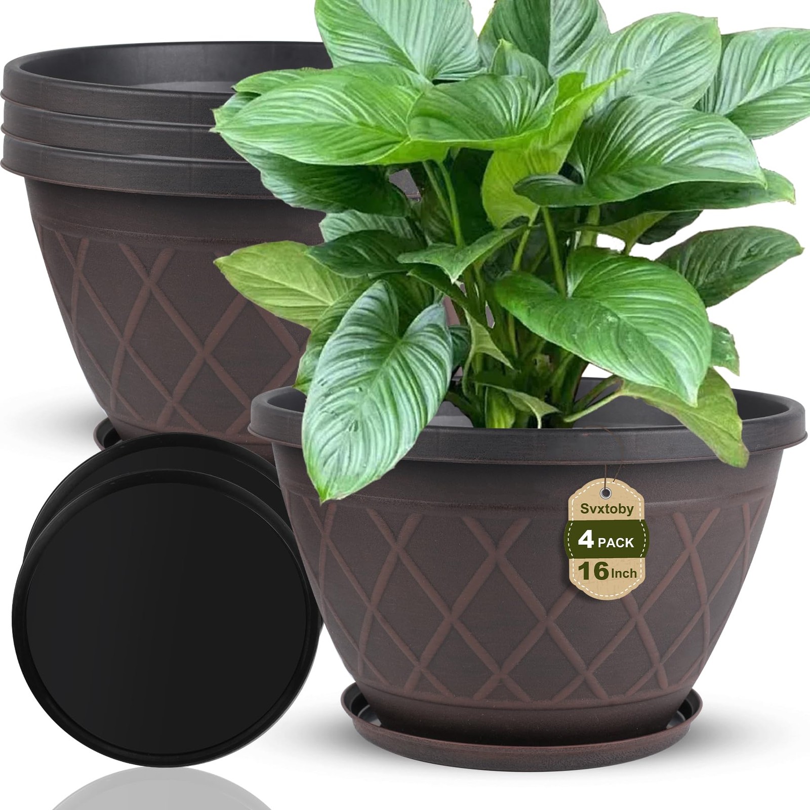 Svxtoby 4 Pack 16 Inch Large Plant Pots, Plastic Flower Pots for Indoor & Out... gallery