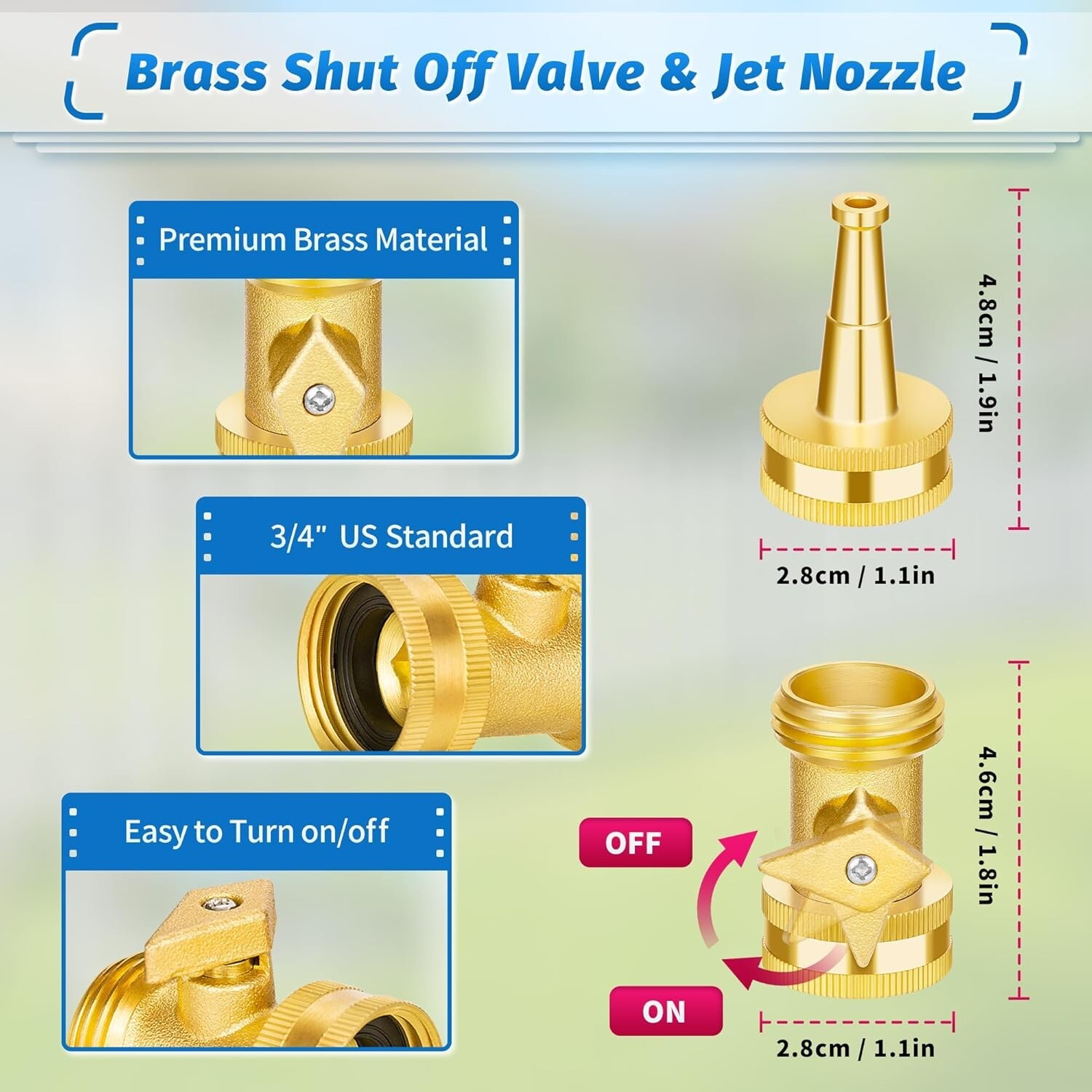 Brass Hose Nozzle - High Pressure Jet Nozzle 4 Count 1/2 Set Heavy Duty Water gallery