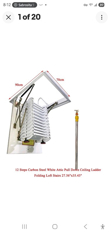 12 Steps Carbon Steel White Attic Pull Down Ceiling Ladder Folding Loft Stairs gallery