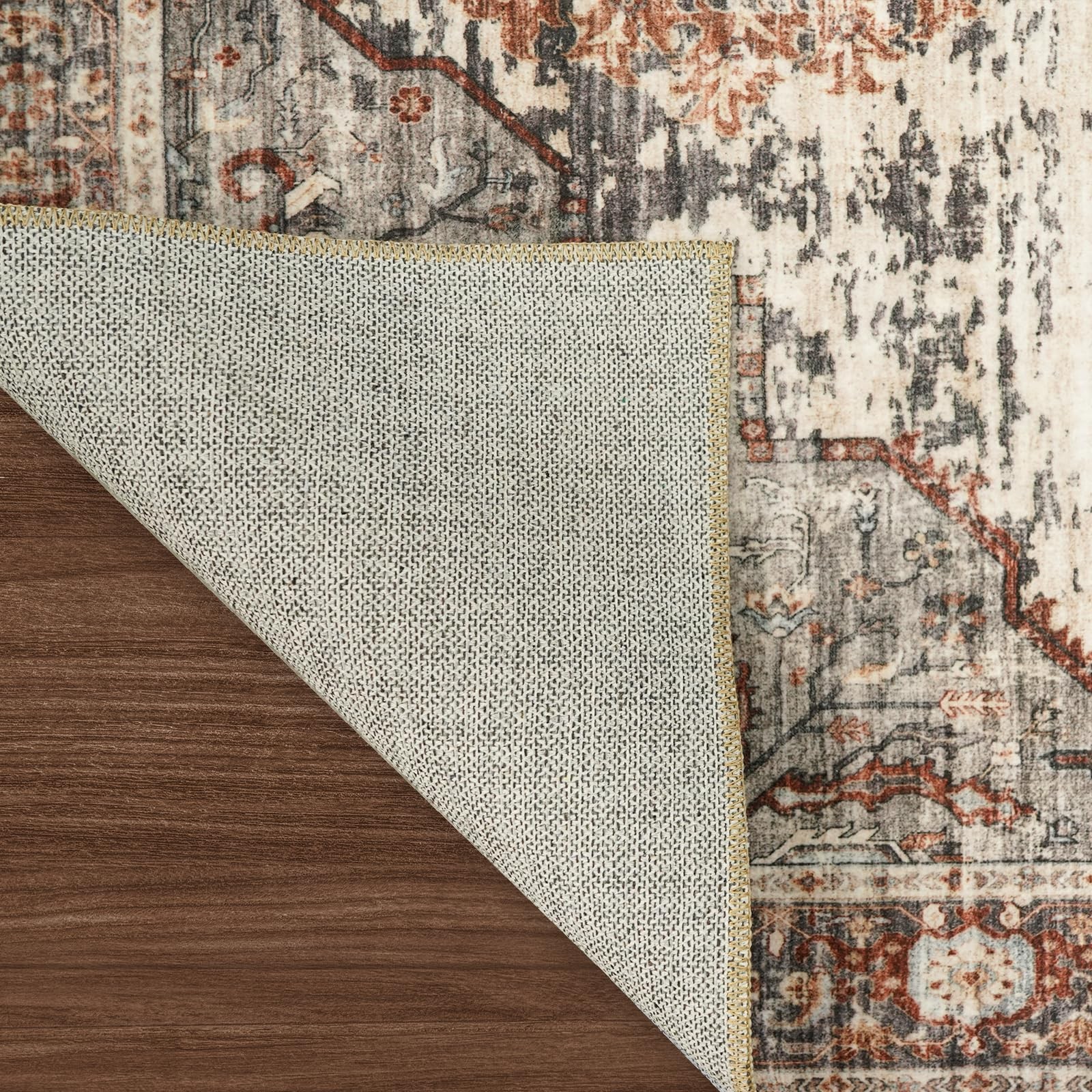 Area Rug 12x15 Washable Non Slip Backing Stain Resistant Brick X23059A Living gallery