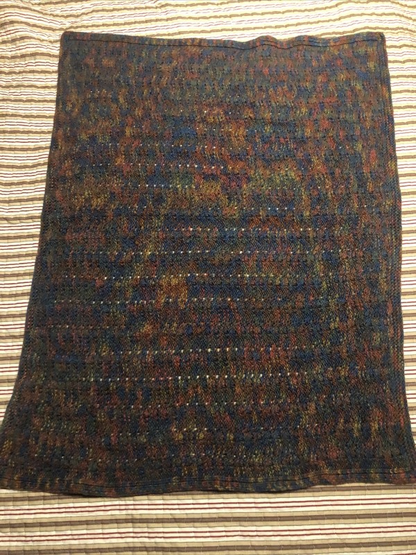Handmade Crocheted Afghan Zig Zag Ombre Blue Burgundy Gold Lap Throw 27” X 35” gallery
