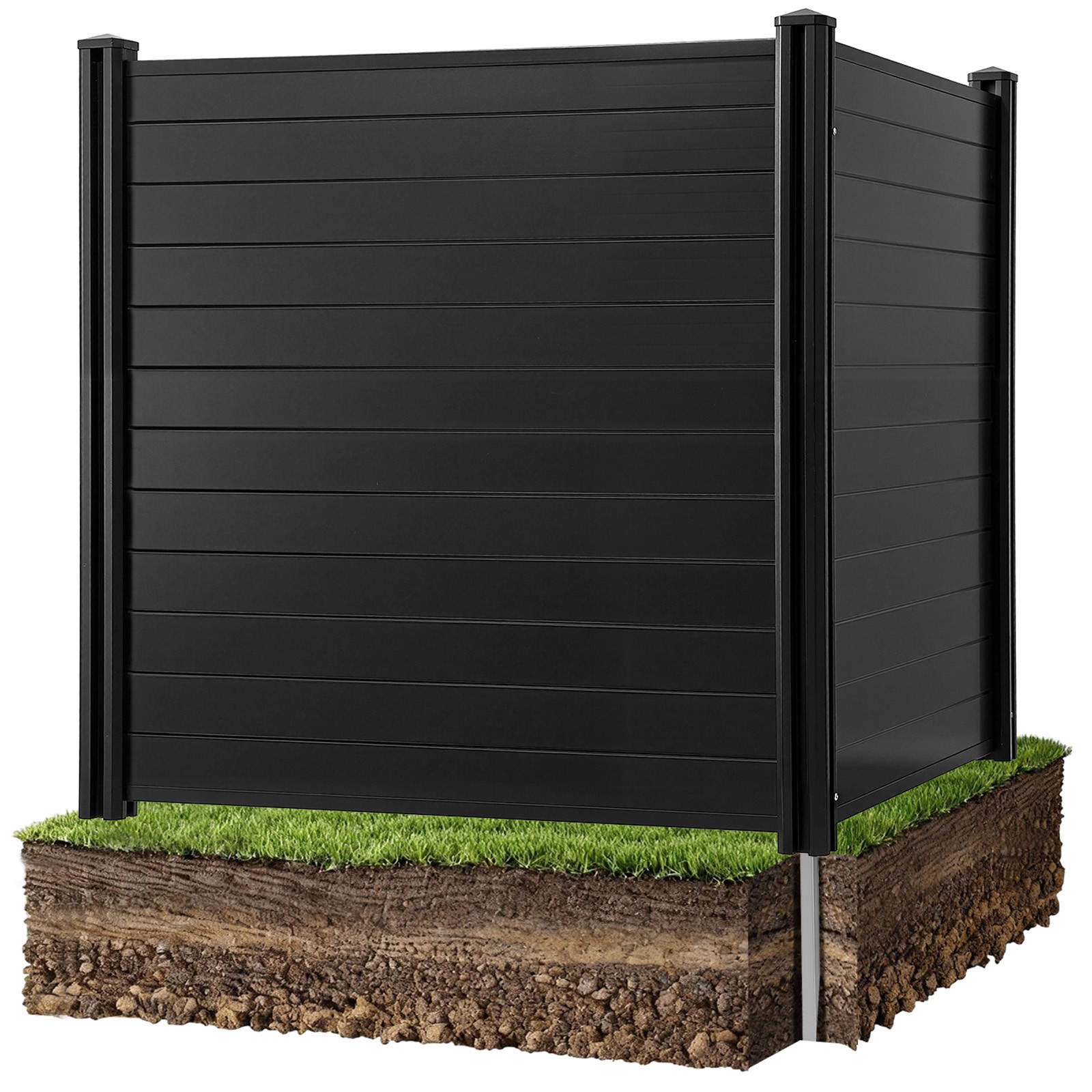 VEVOR 2 Panels Vinyl Privacy Screen with Galvanized Metal Stakes 48x48 in Black gallery