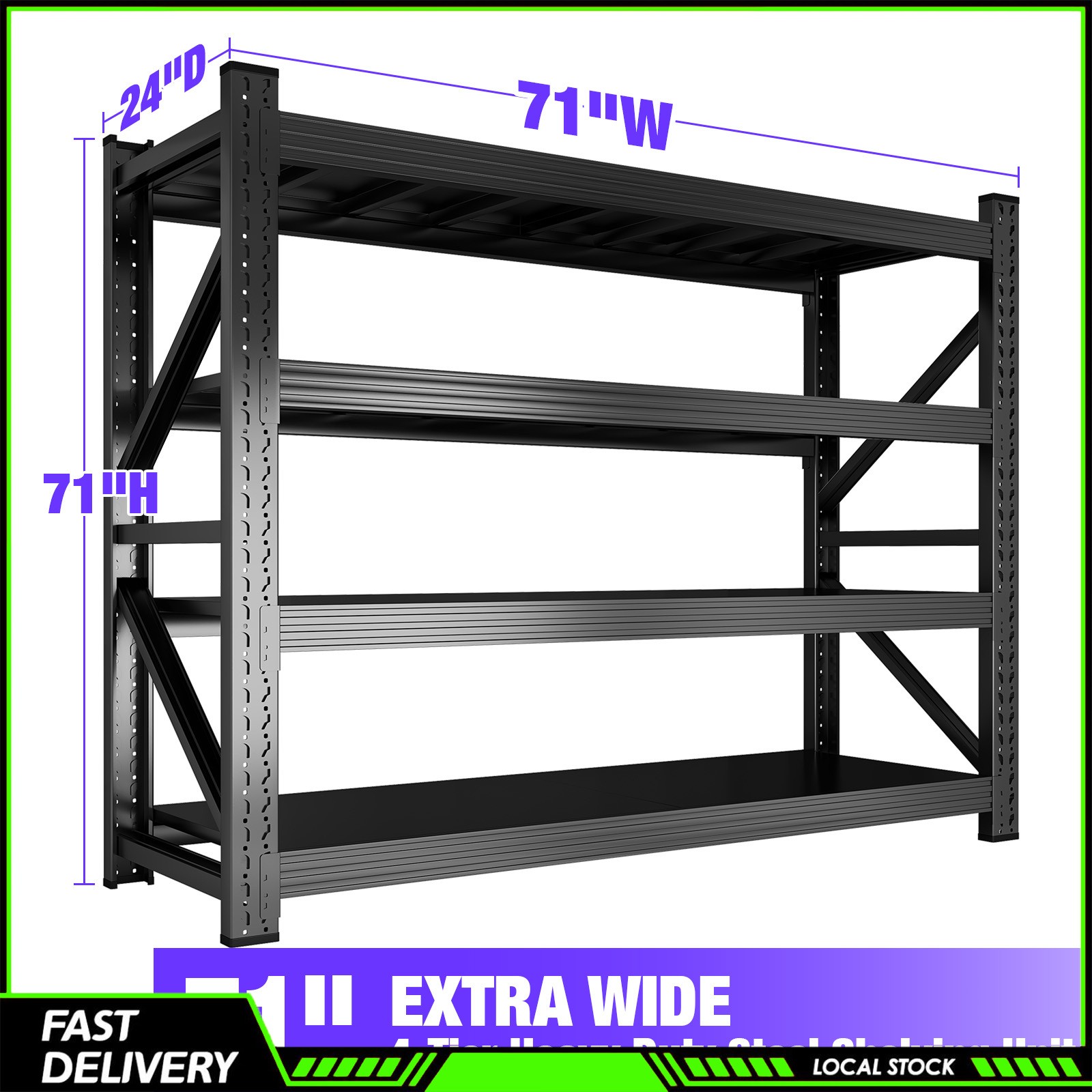71" 4-Tier Heavy Duty Garage Storage Shelf w/ Adjustable Shelves for Workshop gallery
